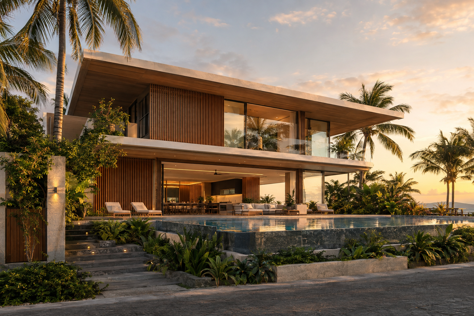 Photoreal render of a tropical villa